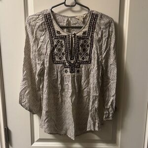 Lucky Brand Monochrome Embroidered Blouse